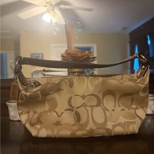 Coach Signature Canvas Shoulder Bag in Tan and Brown